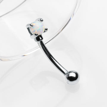 Detail View 1 of 14 Karat White Gold Prong Set Fire Opal Sparkle Curved Barbell-White Opal